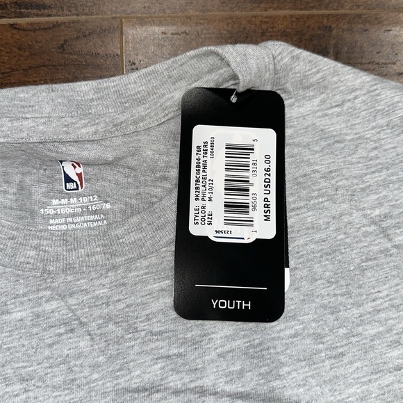 NWT - YOUTH NBA Philadelphia 76ers Long Sleeve Grey TShirt - Picture 2 of 5